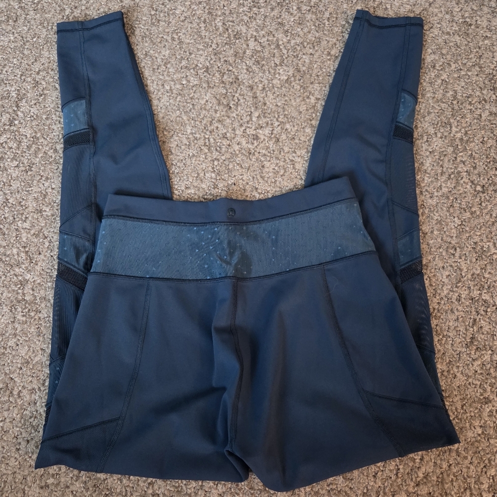 Lululemon Just Breathe Pant Leggings Luxtreme Alberta Lake Teal Dot/Mesh Size 6?